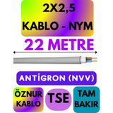 Öznur 2x2,5 Antigron (Nym) Kablo (Gri) Metre Seçenekli - 22 METRE