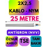 Öznur 2x2,5 Antigron (Nym) Kablo (Gri) Metre Seçenekli - 25 METRE