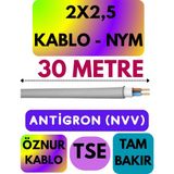 Öznur 2x2,5 Antigron (Nym) Kablo (Gri) Metre Seçenekli - 30 METRE
