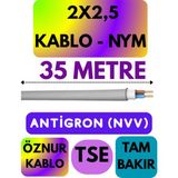 Öznur 2x2,5 Antigron (Nym) Kablo (Gri) Metre Seçenekli - 35 METRE
