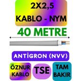 Öznur 2x2,5 Antigron (Nym) Kablo (Gri) Metre Seçenekli - 40 METRE