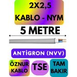 Öznur 2x2,5 Antigron (Nym) Kablo (Gri) Metre Seçenekli - 5 METRE