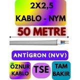 Öznur 2x2,5 Antigron (Nym) Kablo (Gri) Metre Seçenekli - 50 METRE