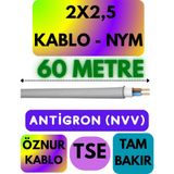 Öznur 2x2,5 Antigron (Nym) Kablo (Gri) Metre Seçenekli - 60 METRE