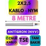 Öznur 2x2,5 Antigron (Nym) Kablo (Gri) Metre Seçenekli - 8 METRE