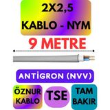 Öznur 2x2,5 Antigron (Nym) Kablo (Gri) Metre Seçenekli - 9 METRE