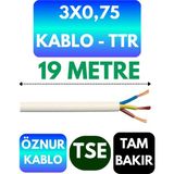 Öznur 3x0,75 Ttr Kablo (Beyaz) Metre Seçenekli - 19 METRE