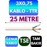Öznur 3x0,75 Ttr Kablo (Beyaz) Metre Seçenekli - 25 METRE