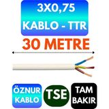 Öznur 3x0,75 Ttr Kablo (Beyaz) Metre Seçenekli - 30 METRE