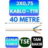 Öznur 3x0,75 Ttr Kablo (Beyaz) Metre Seçenekli - 40 METRE