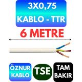 Öznur 3x0,75 Ttr Kablo (Beyaz) Metre Seçenekli - 6 METRE