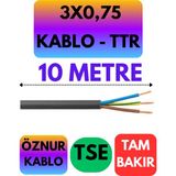 Öznur 3x0,75 Ttr Kablo (Siyah) Metre Seçenekli - 10 METRE