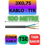 Öznur 3x0,75 Ttr Kablo (Siyah) Metre Seçenekli - 100 METRE