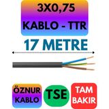 Öznur 3x0,75 Ttr Kablo (Siyah) Metre Seçenekli - 17 METRE