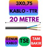 Öznur 3x0,75 Ttr Kablo (Siyah) Metre Seçenekli - 20 METRE