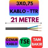 Öznur 3x0,75 Ttr Kablo (Siyah) Metre Seçenekli - 21 METRE
