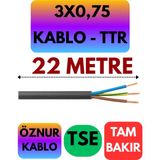 Öznur 3x0,75 Ttr Kablo (Siyah) Metre Seçenekli - 22 METRE