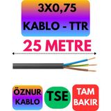 Öznur 3x0,75 Ttr Kablo (Siyah) Metre Seçenekli - 25 METRE