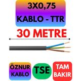 Öznur 3x0,75 Ttr Kablo (Siyah) Metre Seçenekli - 30 METRE