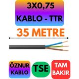 Öznur 3x0,75 Ttr Kablo (Siyah) Metre Seçenekli - 35 METRE