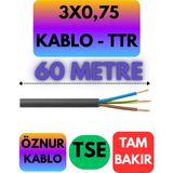 Öznur 3x0,75 Ttr Kablo (Siyah) Metre Seçenekli - 60 METRE