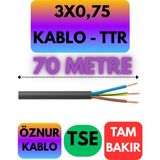 Öznur 3x0,75 Ttr Kablo (Siyah) Metre Seçenekli - 70 METRE