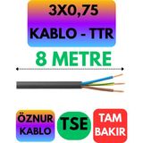 Öznur 3x0,75 Ttr Kablo (Siyah) Metre Seçenekli - 8 METRE