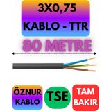 Öznur 3x0,75 Ttr Kablo (Siyah) Metre Seçenekli - 80 METRE