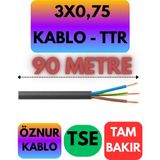 Öznur 3x0,75 Ttr Kablo (Siyah) Metre Seçenekli - 90 METRE