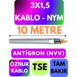 Öznur 3x1,5 Antigron (Nym) Kablo (Gri) Metre Seçenekli - 10 METRE