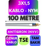 Öznur 3x1,5 Antigron (Nym) Kablo (Gri) Metre Seçenekli - 100 METRE