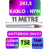 Öznur 3x1,5 Antigron (Nym) Kablo (Gri) Metre Seçenekli - 11 METRE