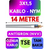 Öznur 3x1,5 Antigron (Nym) Kablo (Gri) Metre Seçenekli - 14 METRE
