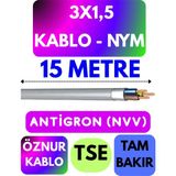 Öznur 3x1,5 Antigron (Nym) Kablo (Gri) Metre Seçenekli - 15 METRE