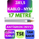Öznur 3x1,5 Antigron (Nym) Kablo (Gri) Metre Seçenekli - 17 METRE