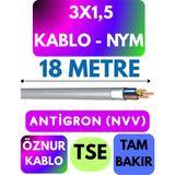 Öznur 3x1,5 Antigron (Nym) Kablo (Gri) Metre Seçenekli - 18 METRE