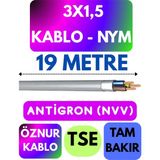 Öznur 3x1,5 Antigron (Nym) Kablo (Gri) Metre Seçenekli - 19 METRE
