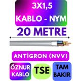 Öznur 3x1,5 Antigron (Nym) Kablo (Gri) Metre Seçenekli - 20 METRE