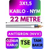 Öznur 3x1,5 Antigron (Nym) Kablo (Gri) Metre Seçenekli - 22 METRE