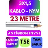 Öznur 3x1,5 Antigron (Nym) Kablo (Gri) Metre Seçenekli - 23 METRE