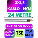 Öznur 3x1,5 Antigron (Nym) Kablo (Gri) Metre Seçenekli - 24 METRE