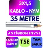 Öznur 3x1,5 Antigron (Nym) Kablo (Gri) Metre Seçenekli - 35 METRE