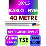 Öznur 3x1,5 Antigron (Nym) Kablo (Gri) Metre Seçenekli - 40 METRE