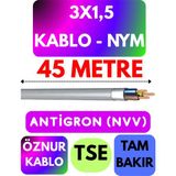 Öznur 3x1,5 Antigron (Nym) Kablo (Gri) Metre Seçenekli - 45 METRE