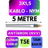 Öznur 3x1,5 Antigron (Nym) Kablo (Gri) Metre Seçenekli - 5 METRE