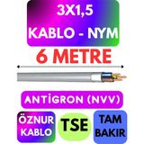 Öznur 3x1,5 Antigron (Nym) Kablo (Gri) Metre Seçenekli - 6 METRE