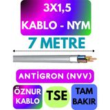 Öznur 3x1,5 Antigron (Nym) Kablo (Gri) Metre Seçenekli - 7 METRE