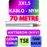Öznur 3x1,5 Antigron (Nym) Kablo (Gri) Metre Seçenekli - 70 METRE