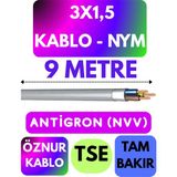 Öznur 3x1,5 Antigron (Nym) Kablo (Gri) Metre Seçenekli - 9 METRE