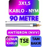 Öznur 3x1,5 Antigron (Nym) Kablo (Gri) Metre Seçenekli - 90 METRE
